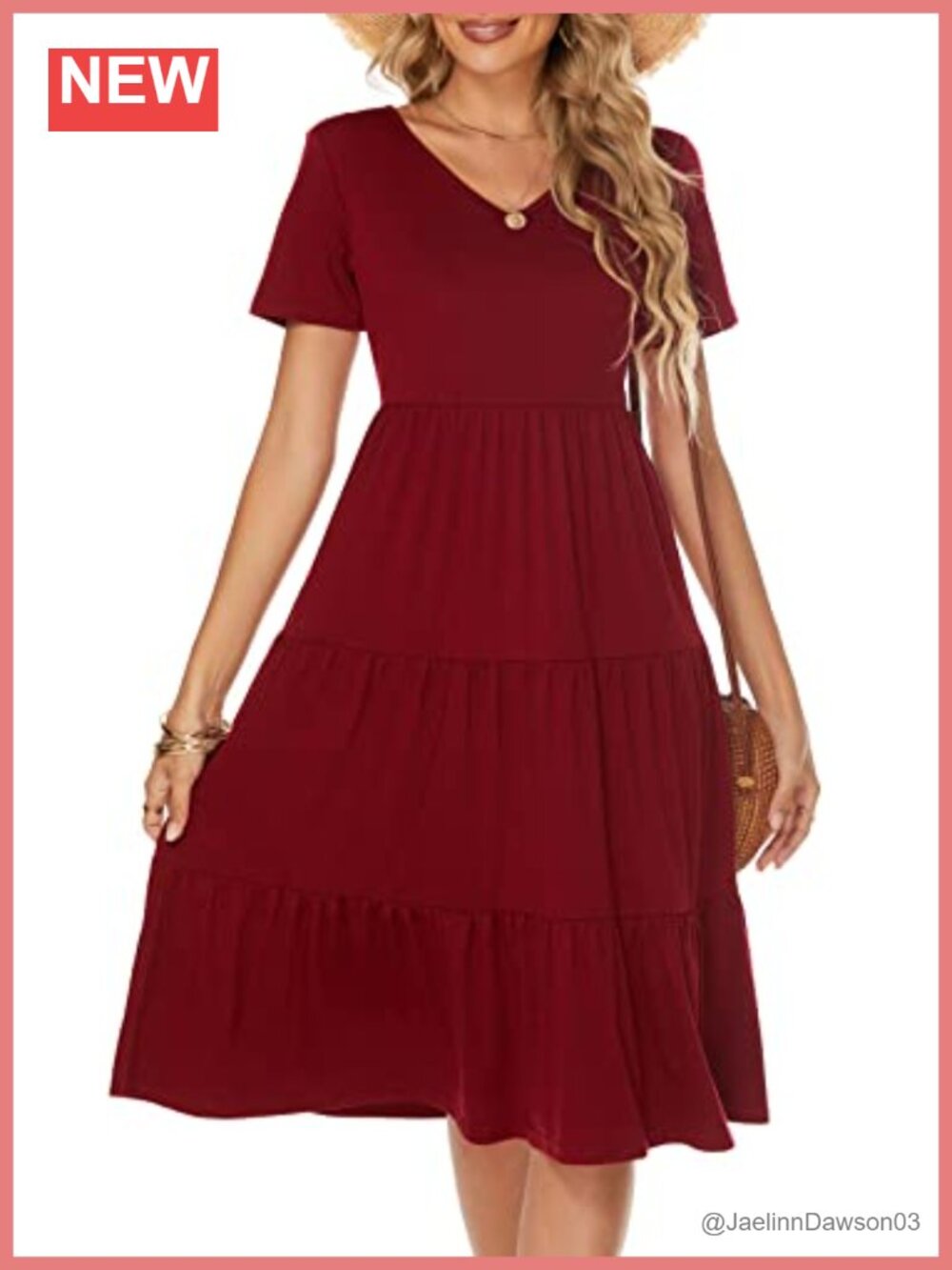 Women's Casual Summer Tiered Midi Dress V Neck Boho Sundress Jersey Cotton